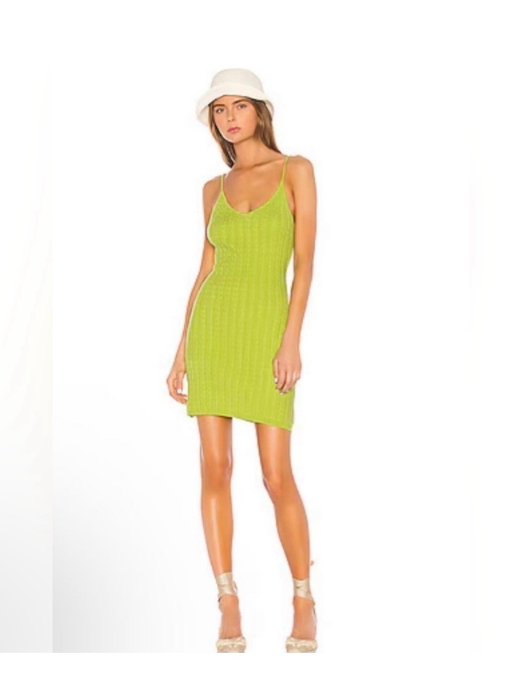 LPA Lime Green Ribbed Knit Mini Slip Dress